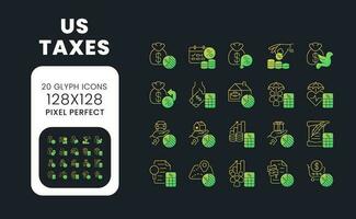 US taxes yellow solid gradient desktop icons. Taxation system. Government revenue collection. Pixel perfect 128x128, outline 2px. Glyph pictograms kit for dark theme. Isolated vector images