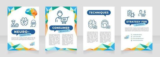 Neuromarketing multicolor premade brochure template. Consumer behavior. Marketing strategy. Neuroscience booklet design with icons, copy space. Editable 4 layouts vector