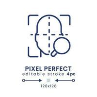 Facial coding linear desktop icon. Face recognition. Measuring human emotions. Pixel perfect 128x128, outline 4px. GUI, UX design. Isolated user interface element for website. Editable stroke vector