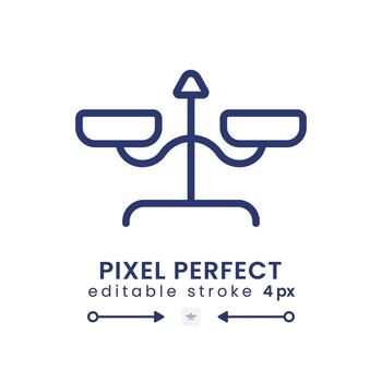 Balance scales linear desktop icon. Weight measuring device. Court justice. Equality symbol. Pixel perfect, outline 4px. GUI, UX design. Isolated user interface element for website. Editable stroke vector