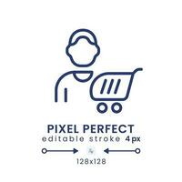 Consumer behavior linear desktop icon. Buying decision. Customer psychology. Pixel perfect 128x128, outline 4px. GUI, UX design. Isolated user interface element for website. Editable stroke vector