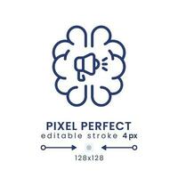 Neuro advertising linear desktop icon. Human brain marketing. Consumer behavior. Pixel perfect 128x128, outline 4px. GUI, UX design. Isolated user interface element for website. Editable stroke vector