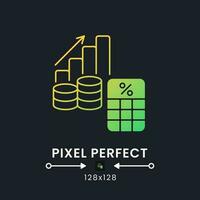 Capital Gains Tax yellow solid gradient desktop icon on black. Wealth growth tariff. Investment income. Pixel perfect 128x128, outline 2px. Glyph pictogram for dark mode. Isolated vector image