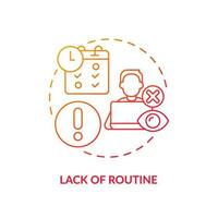 Lack of routine red gradient concept icon. Low productivity. Work activity. Professional freelancer. Time management issue abstract idea thin line illustration. Isolated outline drawing vector