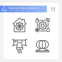 Hvac system linear icons set. Air condition. Cooling and heating. Ventilation equipment. Climate control. Customizable thin line symbols. Isolated vector outline illustrations. Editable stroke