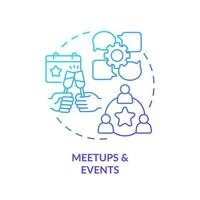 Meetups and events blue gradient concept icon. Professional conference. Social networking. Digital entrepreneur. Job opportunity abstract idea thin line illustration. Isolated outline drawing vector