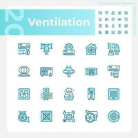 Ventilation light blue icons. Air condition. Hvac system. Indoor air quality. Heating and cooling. RGB color. Website icons set. Simple design element. Contour drawing. Line illustration vector