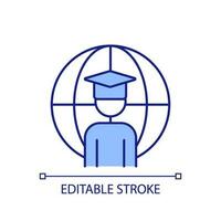 International student RGB color icon. Study abroad. Educational opportunities. Foreign university program. Master degree. Isolated vector illustration. Simple filled line drawing. Editable stroke