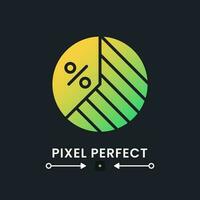 Pie chart yellow solid gradient desktop icon on black. Market analysis. Financial report. Data visualization. Pixel perfect, outline 2px. Glyph pictogram for dark mode. Isolated vector image