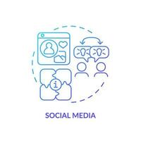 Social media blue gradient concept icon. Digital networking. Virtual connection. Knowledge sharing. Remote worker. Online community abstract idea thin line illustration. Isolated outline drawing vector