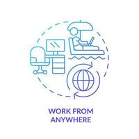 Work from anywhere blue gradient concept icon. Flexible work. Internet connectivity. Professional freelancer. Remote worker abstract idea thin line illustration. Isolated outline drawing vector