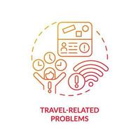 Travel related problems red gradient concept icon. Wi fi connection. Time zones. Visa application. Digital nomad lifestyle abstract idea thin line illustration. Isolated outline drawing vector