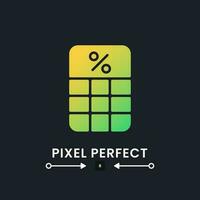 Percentage calculator yellow solid gradient desktop icon on black. Tax rate. Loan interest. Investment return. Pixel perfect, outline 2px. Glyph pictogram for dark mode. Isolated vector image