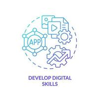 Develop digital skills blue gradient concept icon. Modern technology. Computer literacy. Distance education. Work remotely abstract idea thin line illustration. Isolated outline drawing vector