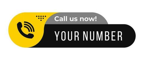 Call us now icons vector. Black and yellow color. Template for phone number, button, sign, contact details, website. Vector illustration