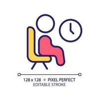 Lounge pixel perfect RGB color icon. Place to rest in public center. Comfortable space for chilling. Relax during break. Isolated vector illustration. Simple filled line drawing. Editable stroke