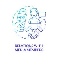 Relations with media members blue gradient concept icon. Social network strategy for advocacy abstract idea thin line illustration. Isolated outline drawing vector