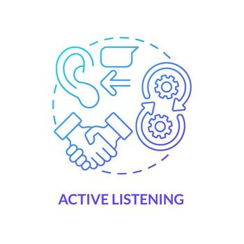 activo escuchando azul degradado concepto icono. valor experiencia compartir. eficaz abogado rasgo resumen idea Delgado línea ilustración. aislado contorno dibujo vector