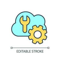 Cloud storage settings RGB color icon. Technical configuration. Online repository service. Data management. Isolated vector illustration. Simple filled line drawing. Editable stroke