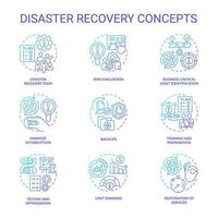 Disaster recovery blue gradient concept icons set. Restore data. Reestablish system work idea thin line color illustrations. Isolated symbols vector