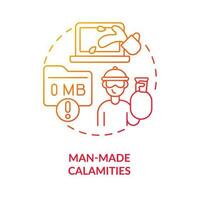 Man-made calamities red gradient concept icon. Accidental failures. Loss of data. Disaster type abstract idea thin line illustration. Isolated outline drawing vector