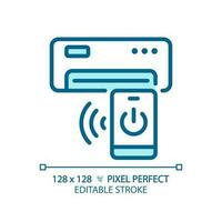 Ac remote control light blue icon. Air conditioner. Temperature control. Wireless technology. RGB color sign. Simple design. Web symbol. Contour line. Flat illustration. Isolated object vector