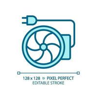 Inline duct fan light blue icon. Ventilation equipment. Electric appliance. Heating and cooling. RGB color sign. Simple design. Web symbol. Contour line. Flat illustration. Isolated object vector