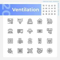 ventilación lineal íconos colocar. aire condición. hvac sistema. interior aire calidad. calefacción y enfriamiento. personalizable Delgado línea simbolos aislado vector contorno ilustraciones. editable carrera