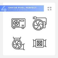 Hvac equipment linear icons set. Air condition. Building construction. Temperature control. Architecture plan. Customizable thin line symbols. Isolated vector outline illustrations. Editable stroke