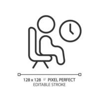 Lounge pixel perfect linear icon. Place to rest in public center. Comfortable space for chilling. Relax during break. Thin line illustration. Contour symbol. Vector outline drawing. Editable stroke