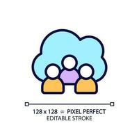 Community cloud pixel perfect RGB color icon. Share information between partners online. Public access to server. Isolated vector illustration. Simple filled line drawing. Editable stroke