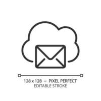 Cloud based email pixel perfect linear icon. Online communication tools. Computing network for interaction. Thin line illustration. Contour symbol. Vector outline drawing. Editable stroke