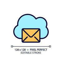 Cloud based email pixel perfect RGB color icon. Online communication tools. Computing network for interaction. Isolated vector illustration. Simple filled line drawing. Editable stroke