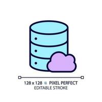 Cloud database pixel perfect RGB color icon. Computing technology of dataset processing. Online server facility. Isolated vector illustration. Simple filled line drawing. Editable stroke