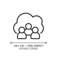 Community cloud pixel perfect linear icon. Share information between partners online. Public access to server. Thin line illustration. Contour symbol. Vector outline drawing. Editable stroke