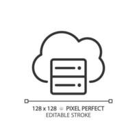 Cloud server pixel perfect linear icon. Digital storage for data. Information keeping online resource. Thin line illustration. Contour symbol. Vector outline drawing. Editable stroke