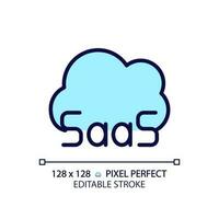 SaaS cloud computing pixel perfect RGB color icon. Developing software for online servers. Innovative solution. Isolated vector illustration. Simple filled line drawing. Editable stroke