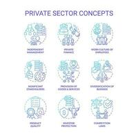 Private sector blue gradient concept icons set. Business and property ownership. Economics industry idea thin line color illustrations. Isolated symbols vector