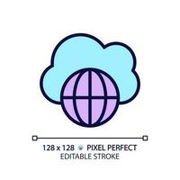 Public cloud pixel perfect RGB color icon. Open server for digital data storage. Free access to information. Isolated vector illustration. Simple filled line drawing. Editable stroke