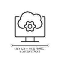 Cloud based software pixel perfect linear icon. Application online support. Computing technology in programming. Thin line illustration. Contour symbol. Vector outline drawing. Editable stroke