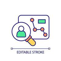 Potential candidate data studying RGB color icon. Analysing employee productivity. Personal case information. Isolated vector illustration. Simple filled line drawing. Editable stroke