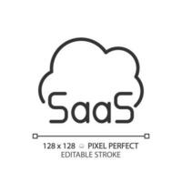 SaaS cloud computing pixel perfect linear icon. Developing software for online servers. Innovative solution. Thin line illustration. Contour symbol. Vector outline drawing. Editable stroke