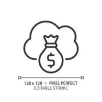 Cloud service cost pixel perfect linear icon. Expenses for virtual servers usage. Regular online payments. Thin line illustration. Contour symbol. Vector outline drawing. Editable stroke