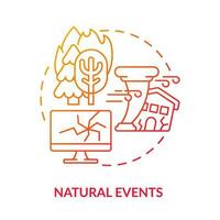 Natural events red gradient concept icon. Tornadoes and wildfire. Recovery process. Disaster type abstract idea thin line illustration. Isolated outline drawing vector