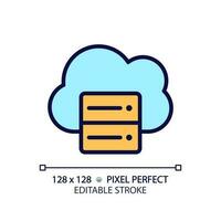 Cloud server pixel perfect RGB color icon. Digital information storage. Information keeping online resource. Isolated vector illustration. Simple filled line drawing. Editable stroke