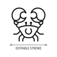 Crab pixel perfect linear icon. Fourth astrological sign. Cancer zodiac animal. Marine arthropod. Thin line illustration. Contour symbol. Vector outline drawing. Editable stroke