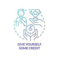 Give yourself some credit blue gradient concept icon. Self growth. Beating impostor syndrome tip abstract idea thin line illustration. Isolated outline drawing vector