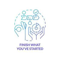 Finish what you started blue gradient concept icon. Generating ideas process. Removing creative block tip abstract idea thin line illustration. Isolated outline drawing vector