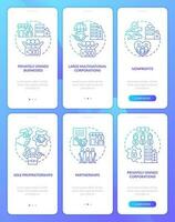privado sector empresas tipos azul degradado inducción móvil aplicación pantallas colocar. recorrido 3 pasos gráfico instrucciones con lineal conceptos. ui, ux, gui modelo vector