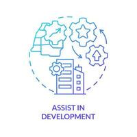 Assist in development blue gradient concept icon. Industrialization process. Private sector role abstract idea thin line illustration. Isolated outline drawing vector